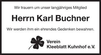 Traueranzeige von Karl Buchner von Pegnitz-Zeitung